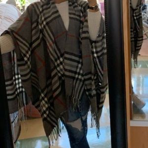 Gray Red and Black Plaid Poncho